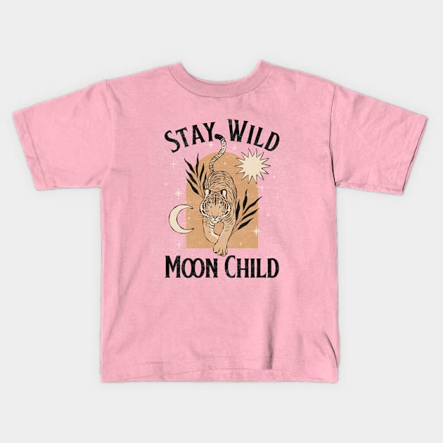 Stay Wild Moon Child Tiger Boho Kids T-Shirt by Tip Top Tee's